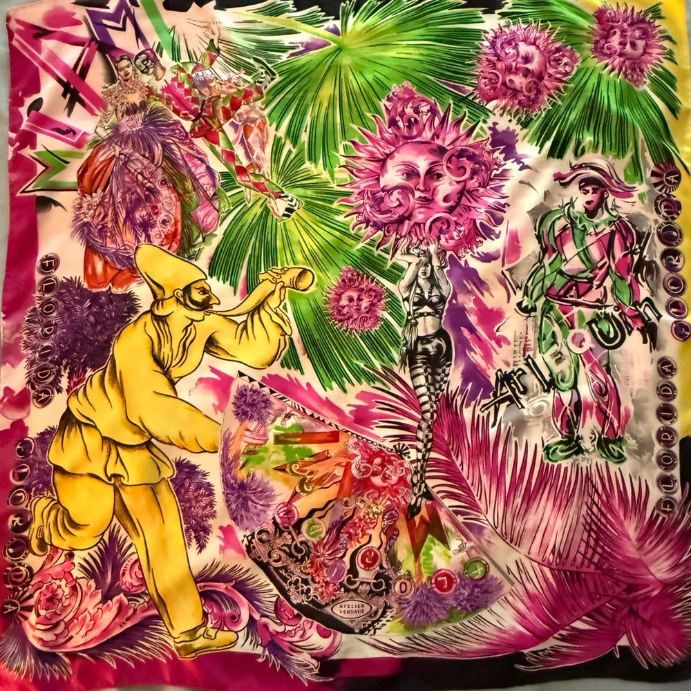Versace Scarf. 100% Silk. Vibrant Multicolor. Made in Italy.